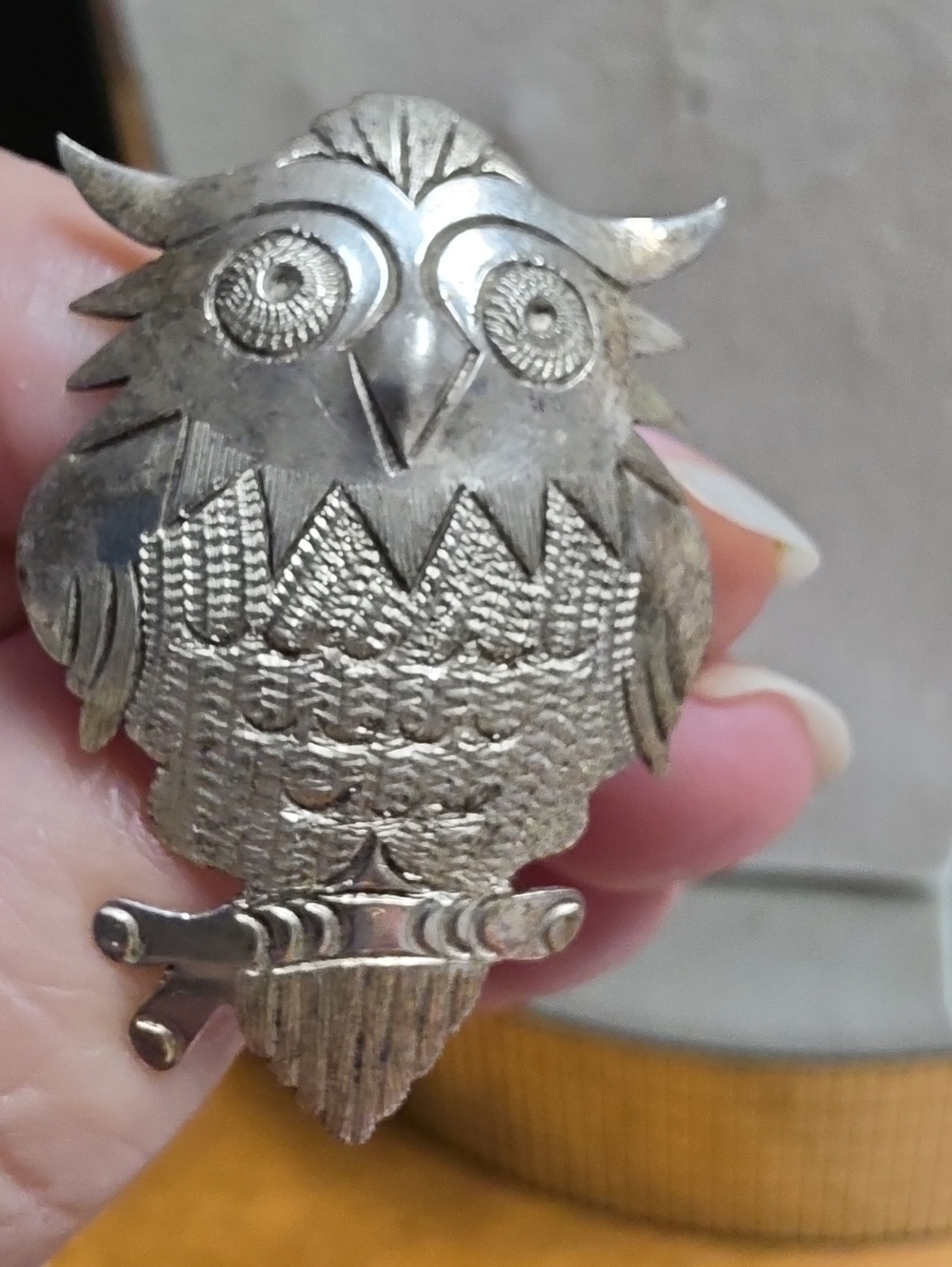 Vintage Alpaca Silver Owl Hecho En Mexico Folk Art Brooch - Picture 4 of 4